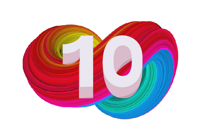 The number 10 on colorful background