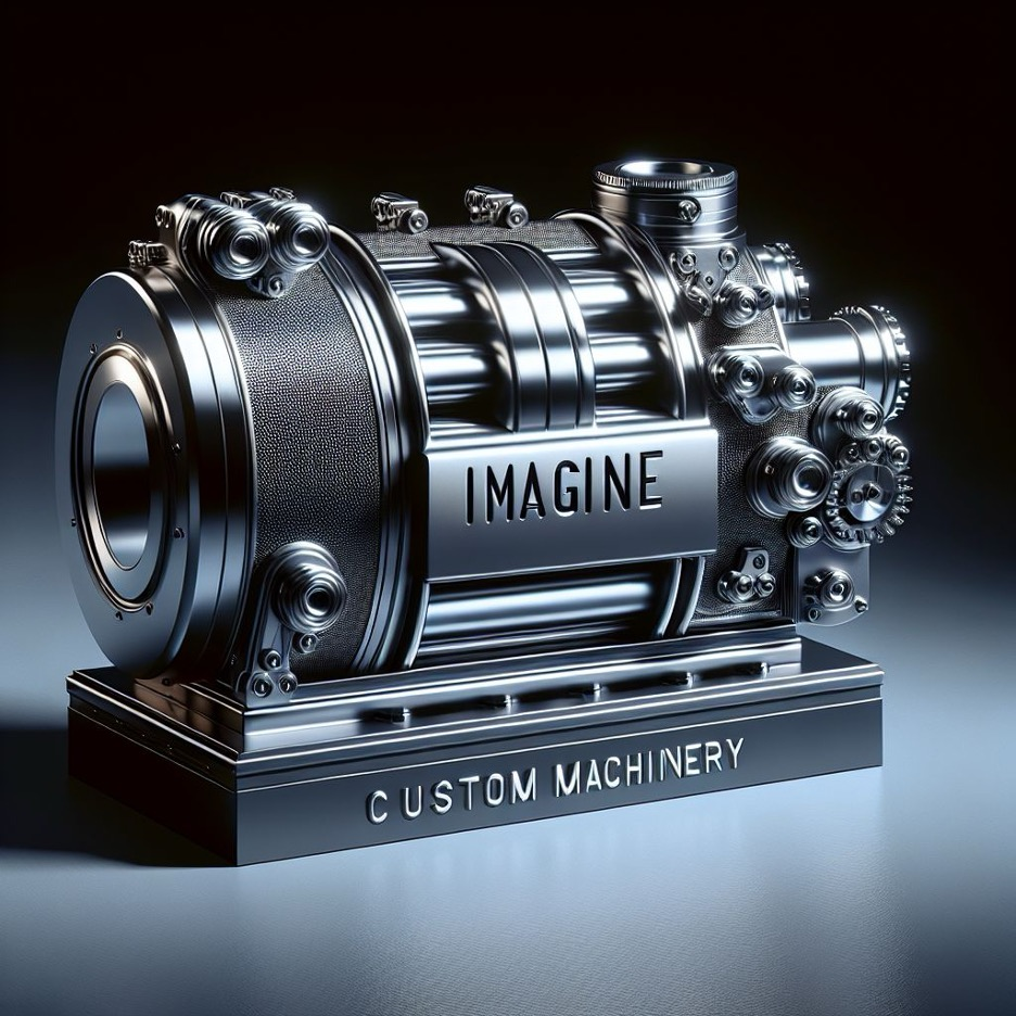 A modern metal apparatus adorned with the word "imagine," highlighting the intersection of machinery and creative expression.