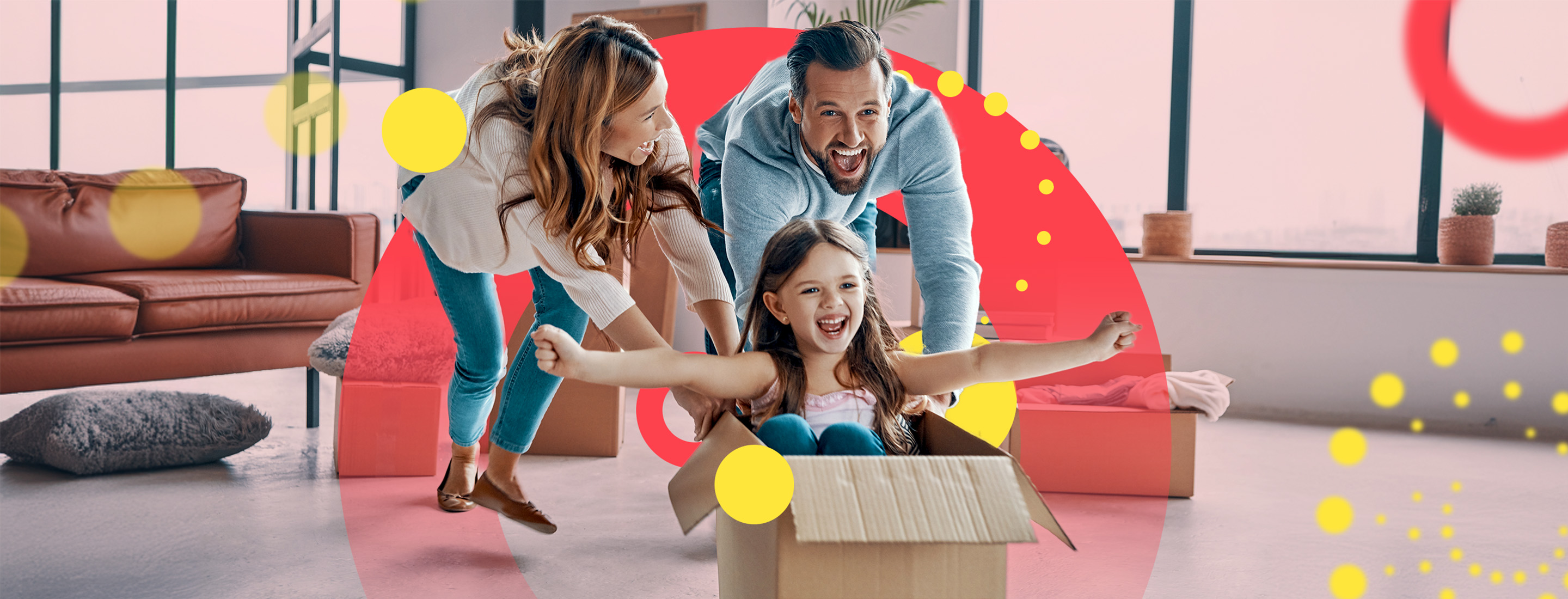 A happy family in a playful mood, indoors