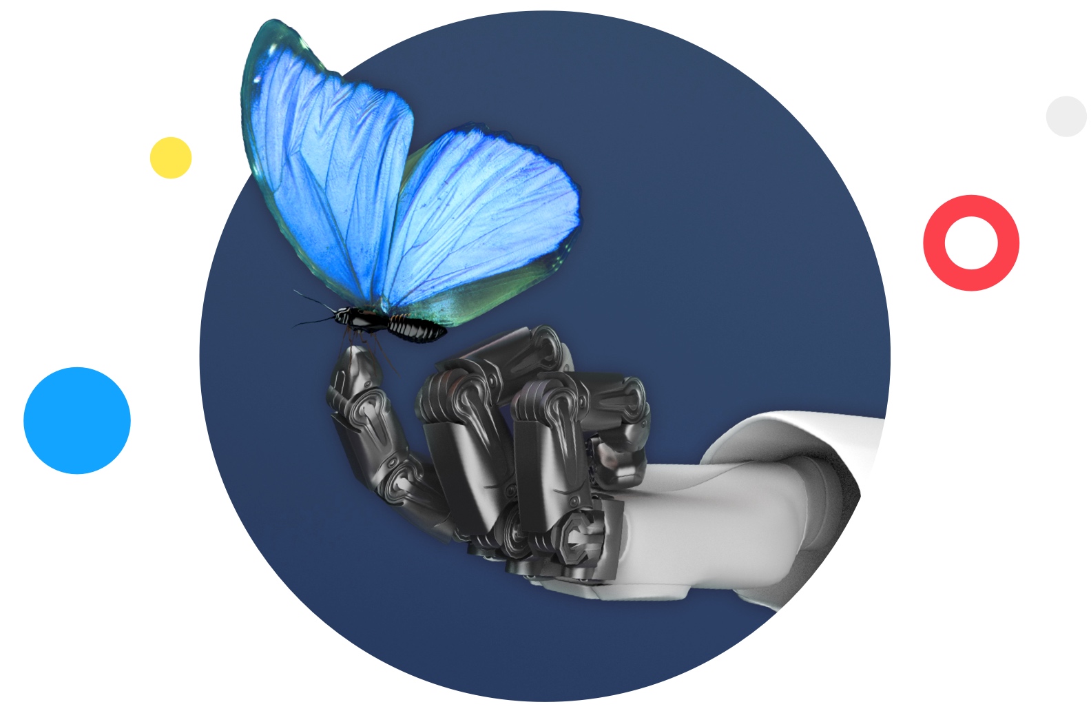 Ai hand holding a colorful butterfly