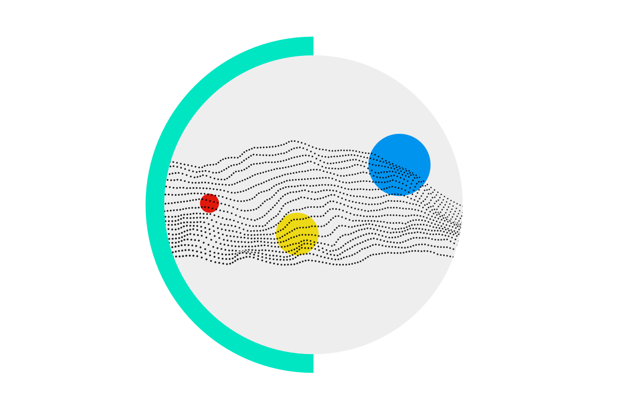 Illustration of colorful circles in a background of small dots 