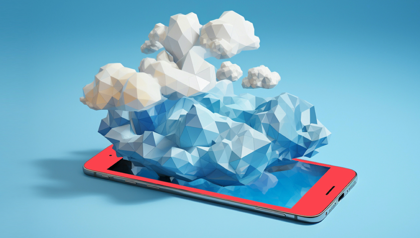 white and blue geometric-shaped clouds on top of a tablet screen